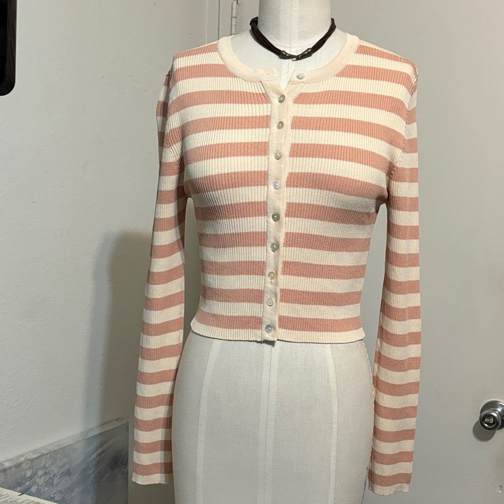 Zara Cream and Tan Striped Cardigan - Picture 7 of 8